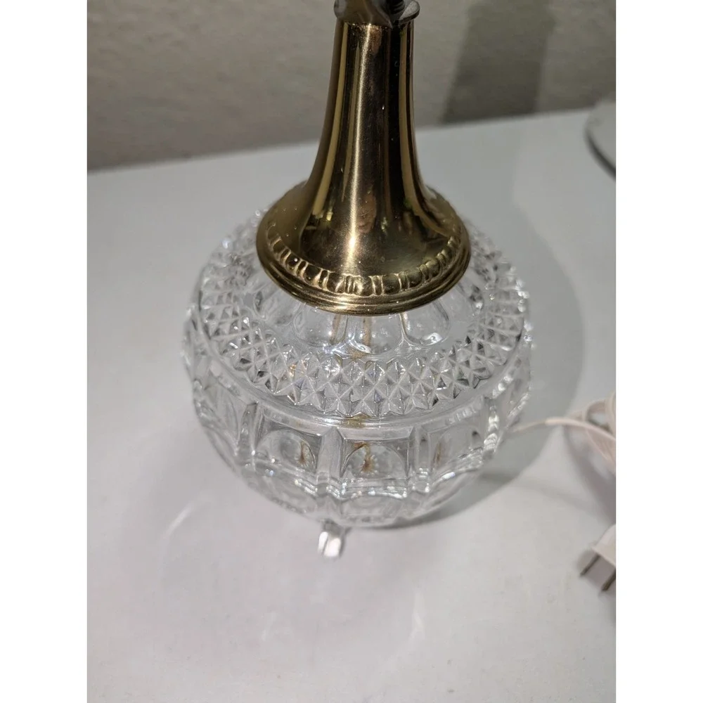 Vintage Crystal Footed Lamp Boudoir Waterford Style MCM Regency‎